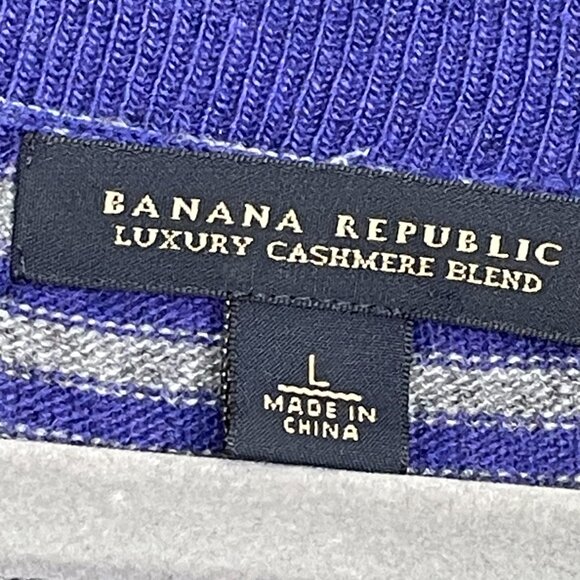 Banana Republic Luxury Cashmere Blend Striped Sweater L | Blue Gray Crewneck - Picture 5 of 14